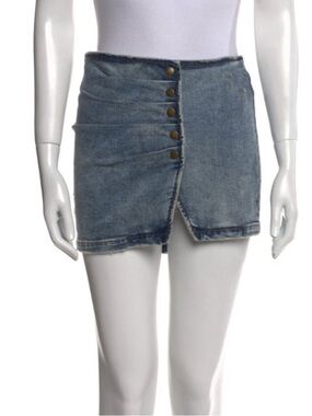 Retrofete Blue Denim Mini Skirt with Button Front